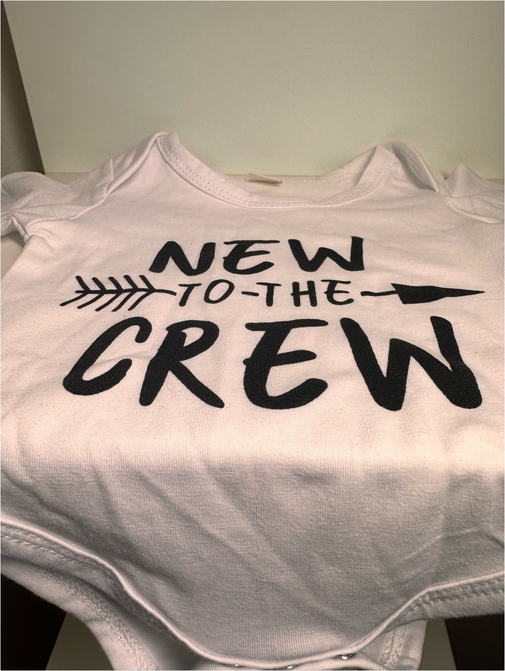 Baby “New to the Crew" Long Sleeve Onesie. Never Worn